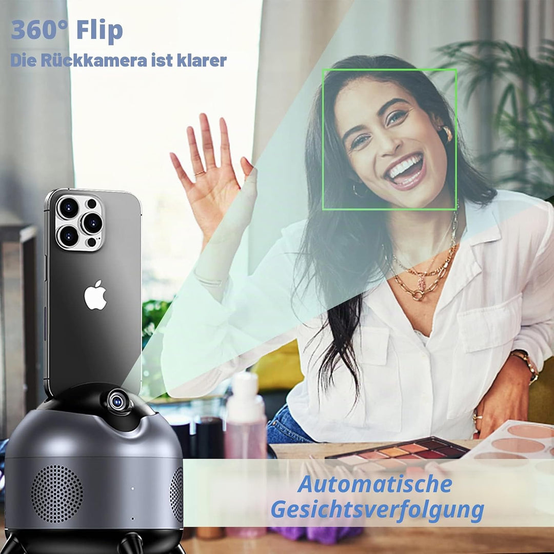 360-Grad-Stativ mit automatischer Gesichtsverfolgung – AI-Kamera-Handyhalter, perfekt für Video-Chat