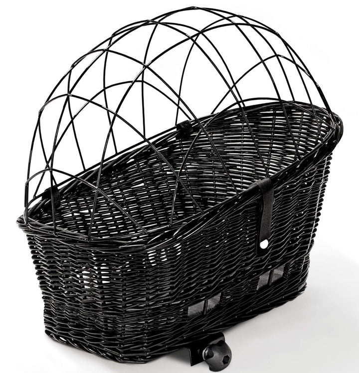 Tigana Hundefahrradkorb für Gepäckträger aus Weide 60 x 39 cm Schwarz Gitter Tierkorb Hinterradkorb