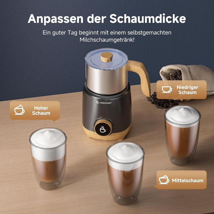 AMZCHEF Milchaufschäumer 600ml, 8-IN-1 Grosser Induktion Milchschäumer für Heissen & Kalten Milchsch