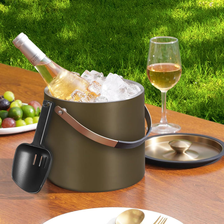 3.2L Moderner isolierter Eiskübel mit Silikondeckel, Schaufel, Sieb, doppelwandiger Edelstahl-Eisküb