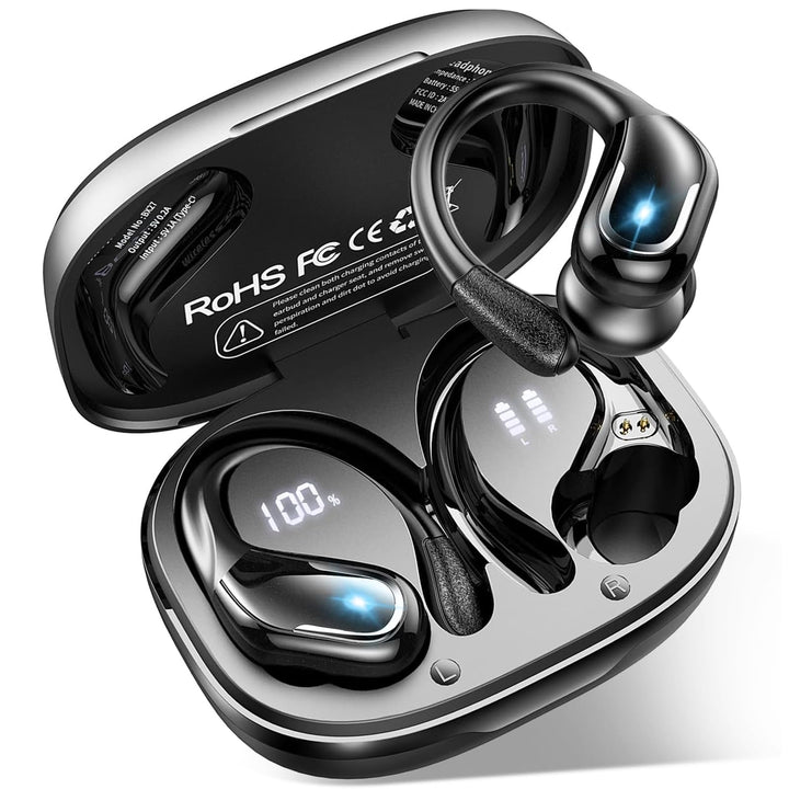Bluetooth 5.4 Kopfhörer Sport, 75Std 3D-Stereo Kopfhörer Kabellos Bluetooth, IP-X8 Wasserdicht Tiefe