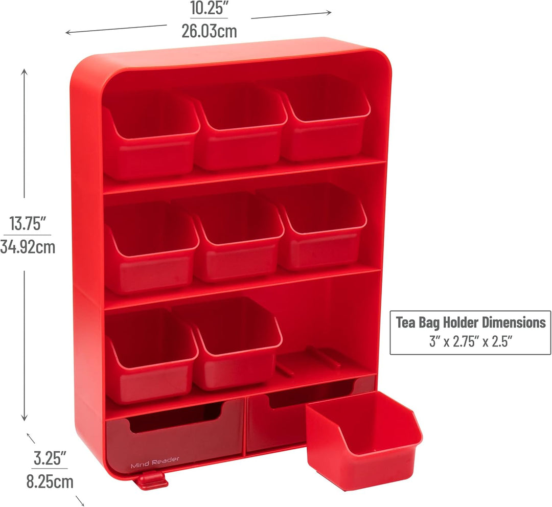 Mind Reader TBORG-RED Teebeutelhalter Teebeutel-Organizer, Kunststoff, rot, Rot
