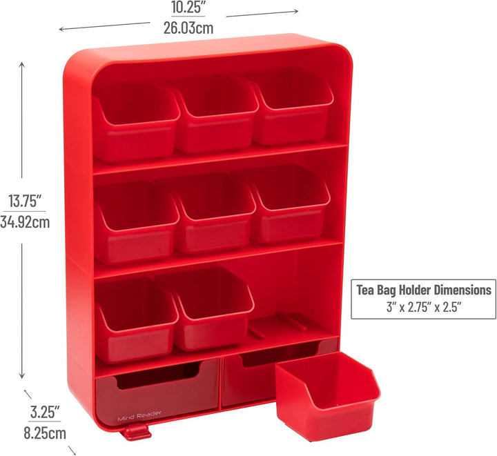 Mind Reader TBORG-RED Teebeutelhalter Teebeutel-Organizer, Kunststoff, rot, Rot