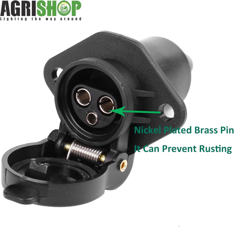 AGRISHOP 2Stück Anhänger Stecker 3polig 12v 24v und 2Stück Steckdose 3-Polig,Wasserfester Traktor St