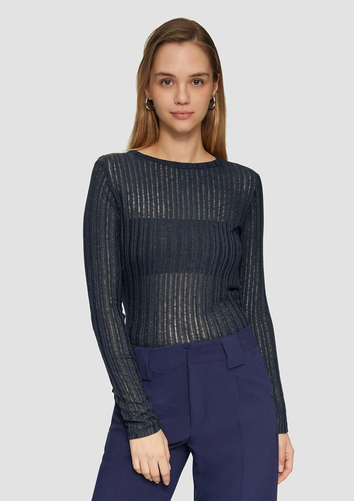 QS Leicht transparentes Longsleeve mit Strukturmuster S 5872_tiefblau, S 5872_tiefblau