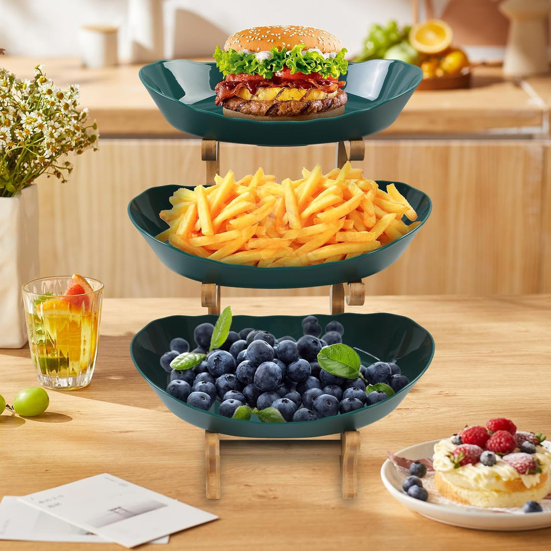 Obst Etagere mit 3 Etagen, Dunkelgrün Obstschalenständer 3 Stöckig Obstschale, Stabil &amp; Ohne zu Zitt