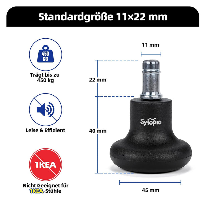 Sytopia 5 Stück Bodengleiter 2 Zoll, Höhe 6,5cm, mit Filzpads, Ersatz für Bürostuhl Rollen, Stuhlgle