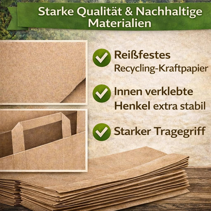 250 Papiertüten Braun mit Henkel 22+10x36cm – Papiertragetaschen und Papiertaschen mit Henkel aus st