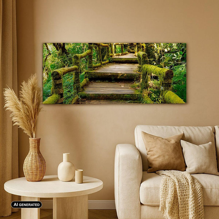 Panorama Bilder auf Leinwand 100x40cm Leinwandbild Asien natur park brücke Gross Wanddeko Bild Schla