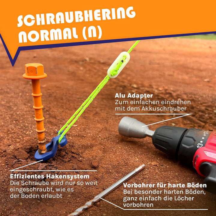 Peggy Peg – 12 Stück Schraubheringe Normal 20cm – Erdschrauben für weiche bis Harte Böden (85% Aller