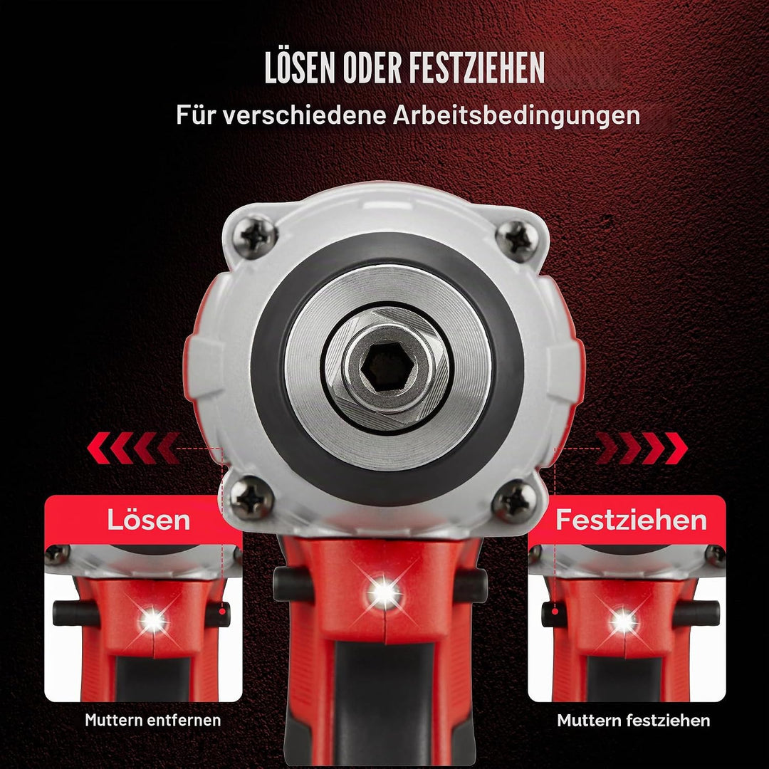 TEENO Akku-Schlagschrauber bürstenlos, 320 Nm Schlagschrauber mit 3,0 Ah Akku, Radbolzen, Box mit 25