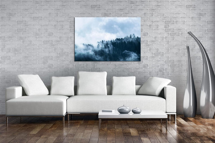 Atemberaubender Nebel im Wald Format: 100x70 als Leinwandbild, Motiv fertig gerahmt auf Echtholzrahm