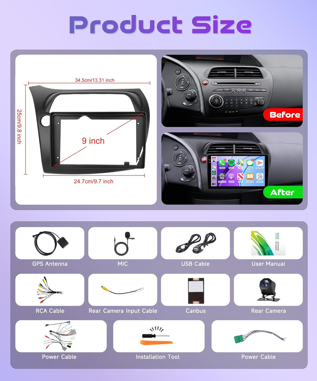 Rimoody 4G+64G Android 15 Autoradio für Honda Civic VIII 2006-2011 Wireless Carplay Android Auto 9 Z