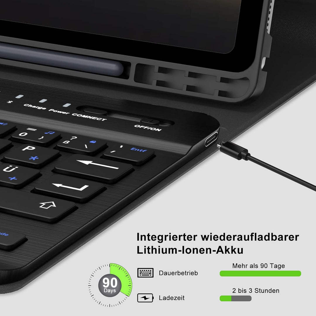 Tastatur Hülle für Samsung Galaxy Tab A9 8.7'' 2023, QWERTZ Deutsches Tastatur Magnetische Wireless