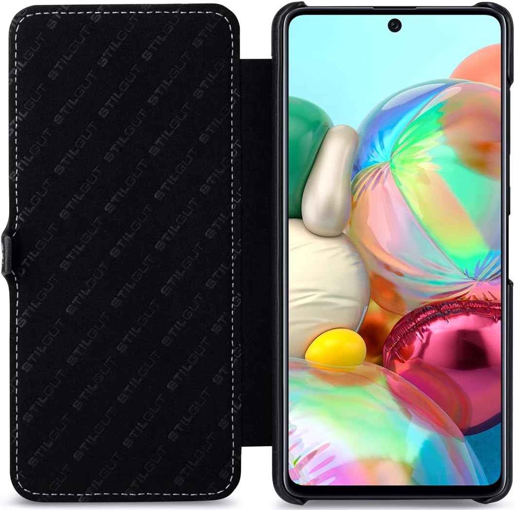 STILGUT Book Case entwickelt für Samsung Galaxy A71 Hülle aus Leder mit Clip-Verschluss, Lederhülle,