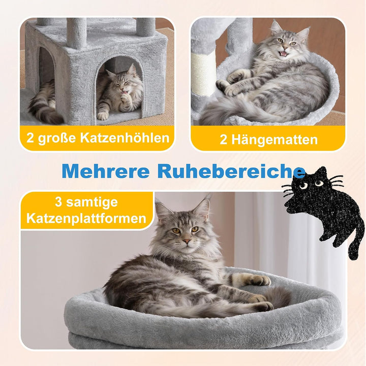 Hey-brother Katzenbaum, 171 cm hoher Stabiler Kratzbaum für grosse Katzen, mit 3 Plattformen, 2 Gros