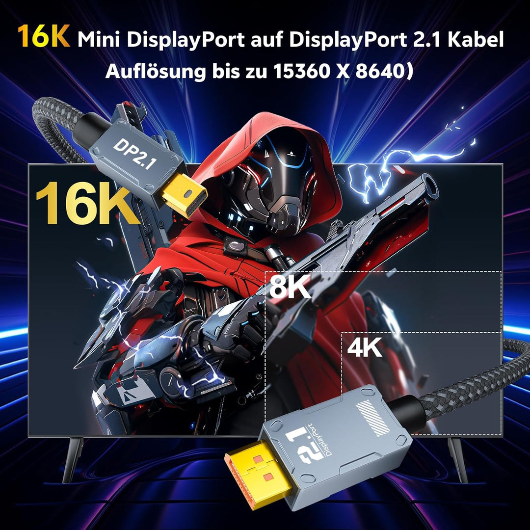 Mini DisplayPort auf DisplayPort 2.1 Kabel, Bi-Direktionale DP zu Mini DP [16K@60Hz, 8K@120Hz, 4K@14