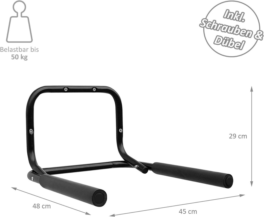 4x WELLGRO® Wand Fahrradhalter - Stahl, schwarz, klappbar, Tragkraft bis 50 kg, Wandmontage, weiche