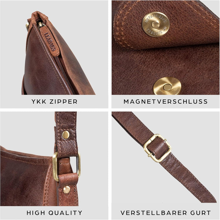 LEABAGS Leder Handtasche Damen I Premium Echtleder Umhängetasche I Damen Schultertasche I Damentasch