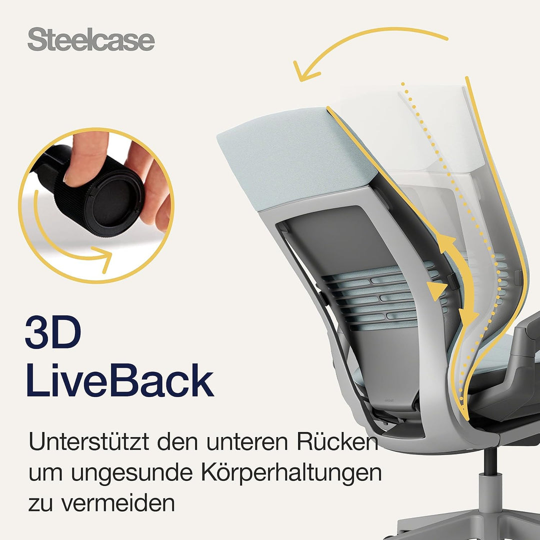 Steelcase Gesture Ergonomischer Bürostuhl mit 360° Armlehnen und 3D-Live Back Lumbalstütze Sturmhori