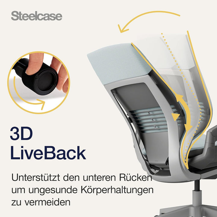 Steelcase Gesture Ergonomischer Bürostuhl mit 360° Armlehnen und 3D-Live Back Lumbalstütze Sturmhori