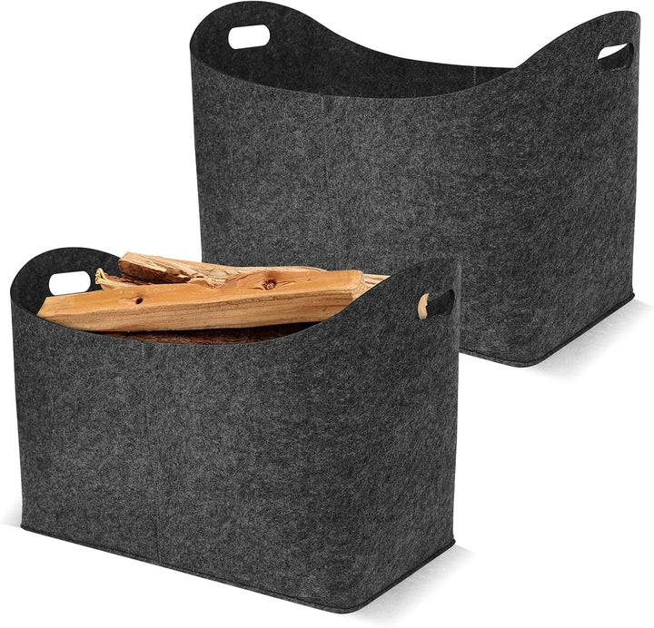 HENGMEI Filztaschen für kaminholz 2 Stück Kaminholztasche Faltbar Filzkorb Kaminholzkorb Einkaufstas