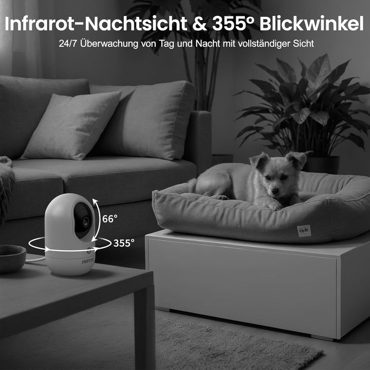 Überwachungskamera Innen - 2K Kamera Überwachung Innen, Babyphone mit Kamera, WLAN Indoor Camera, Hu