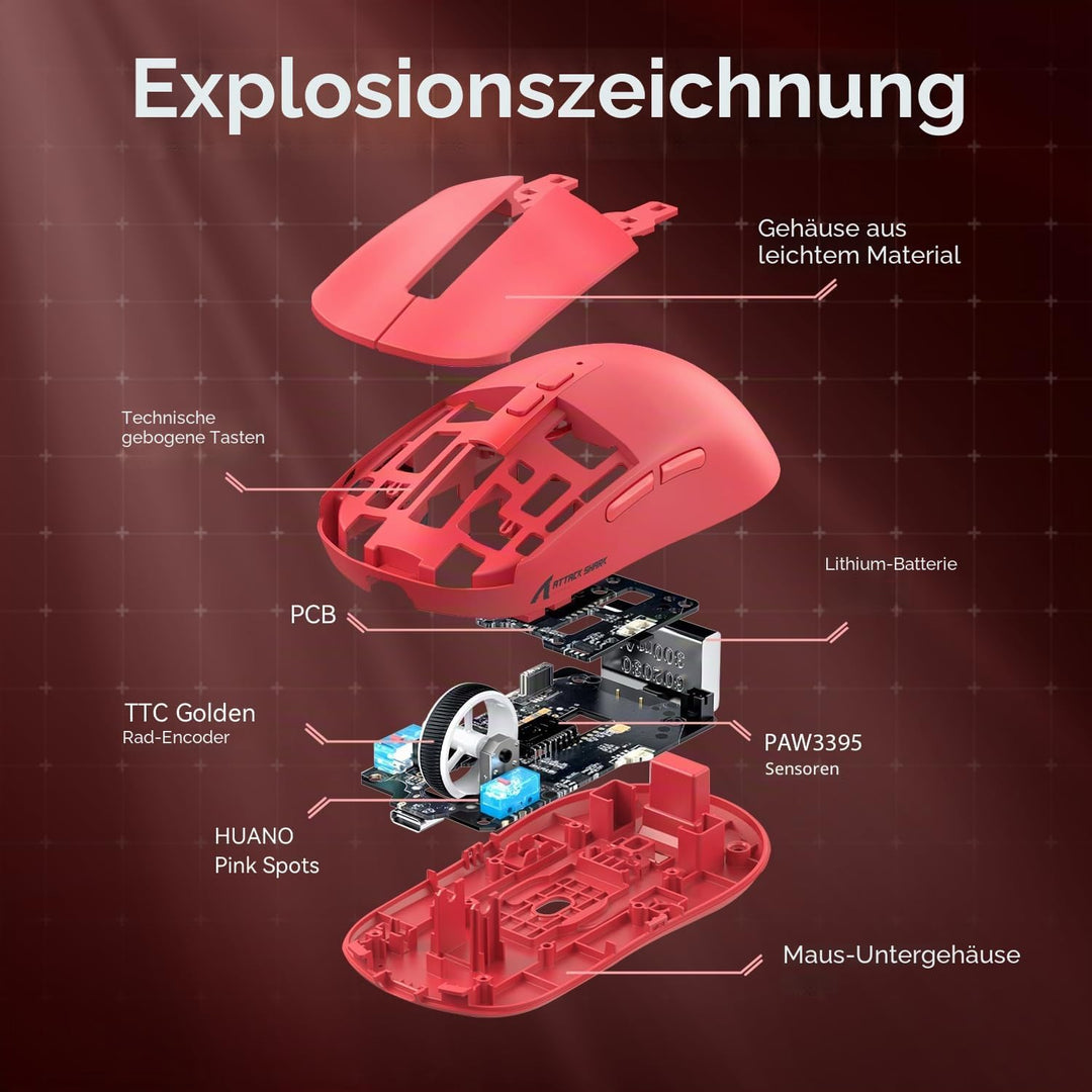 ATTACK SHARK X6 49g Superlight Mouse with Magnetic Charging Dock, PixArt PAW3395 Gaming Sensor, BT/2