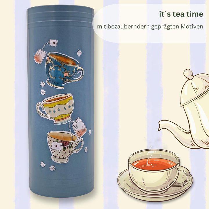 Grosse Buchdose Tea Book Aufbewahrungsdose, Keksdose, Blechdose, aufwändig geprägt und bedruckt. Kek