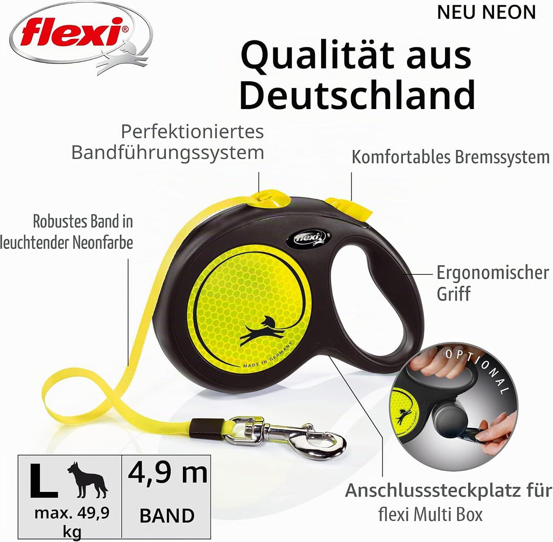 flexi cl31t5.250.s Neo einziehbare Hundeleine, gross, Schwarz/Neon Black/ Neon 1 Stück (1er Pack), B