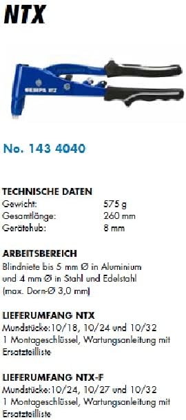 Gesipa | Grosses Blindnietzangen – Set NTX | mit 12 gängigen Nietabmessungen im praktischen Koffer |