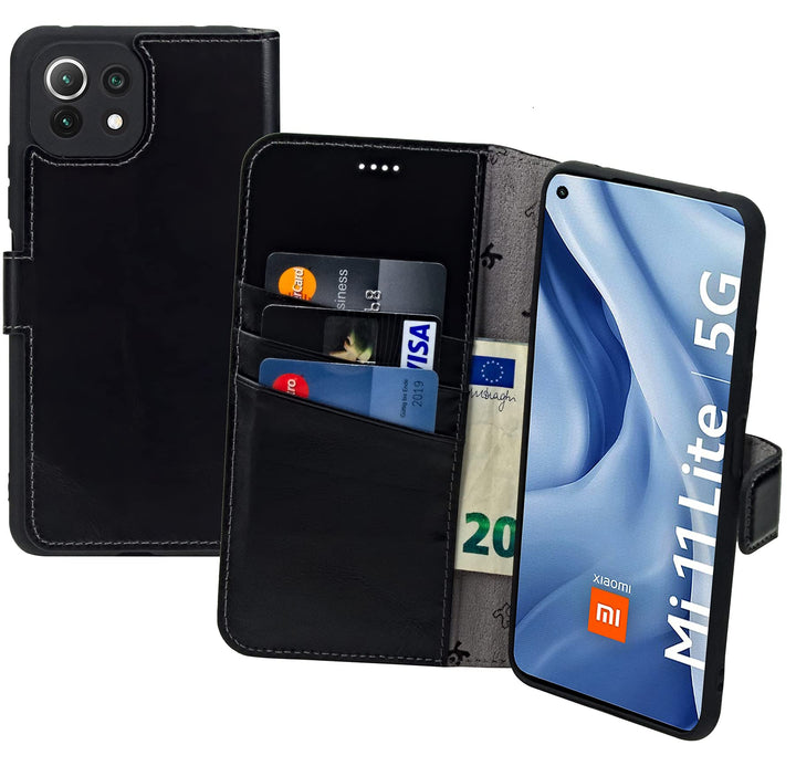 Suncase Book-Style Hülle kompatibel mit Xiaomi Mi 11 Lite 5G Leder Tasche (Slim-Fit) Lederhülle Hand