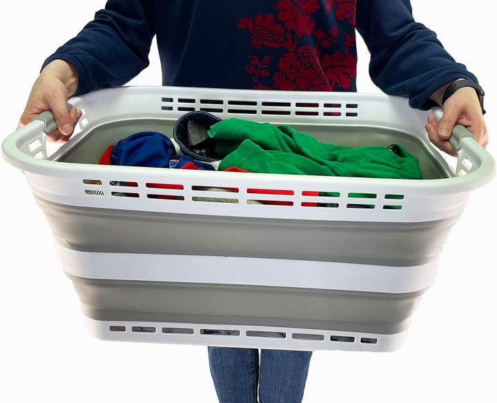 SAMMART 42L Klappbare Wäschekorb aus Kunststoff – faltbarer Pop-Up-Aufbewahrungsbehälter/Organizer –
