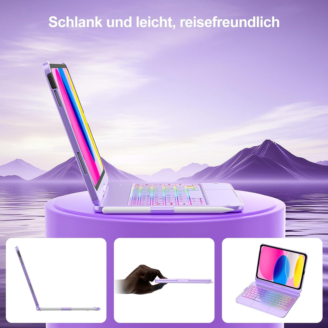 MMK Tastatur Hülle für iPad 10 Generation 10,9 Zoll 2022, 7 Farben Beleuchtung & Multi Touch Trackpa