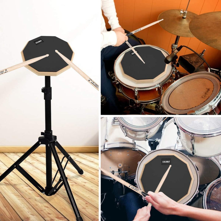 Dumb Drum Practice Pad, 2-seitig leises Übungspad, weicher Gummi, Holzsockel, mit Massivholz-Drumsti