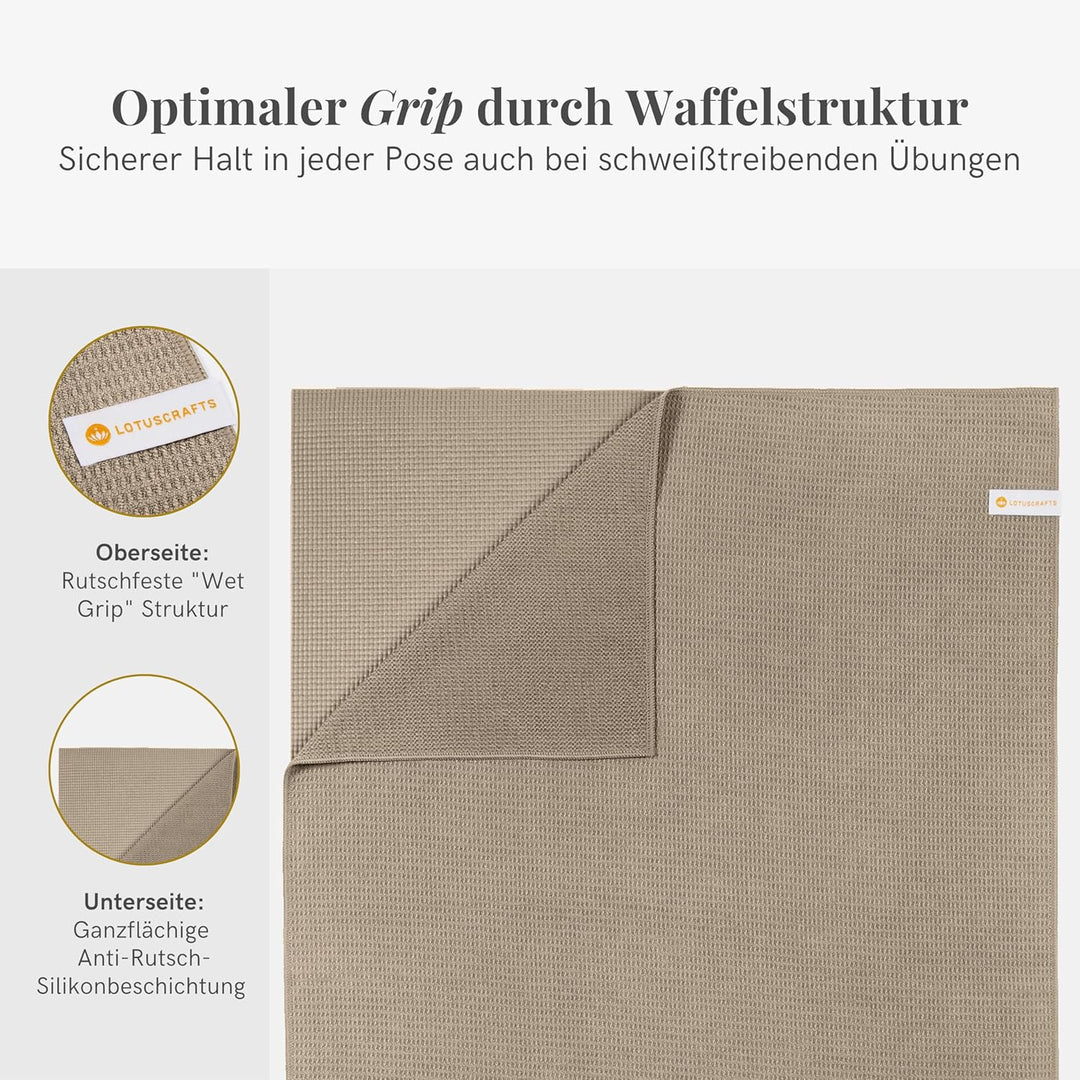 Lotuscrafts® Yoga Handtuch rutschfest für Hot Yoga oder Yogatuch Auflage für Yogamatte, Anti-Rutsch