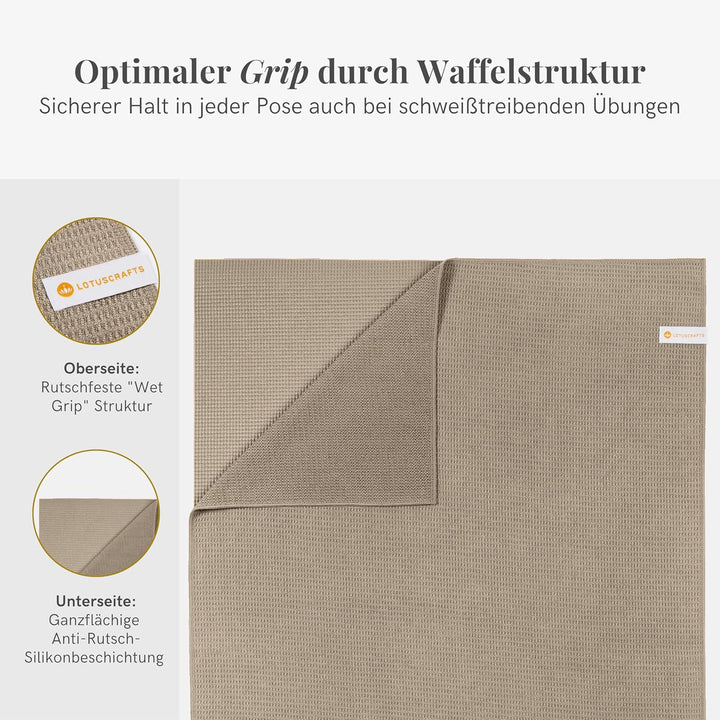 Lotuscrafts® Yoga Handtuch rutschfest für Hot Yoga oder Yogatuch Auflage für Yogamatte, Anti-Rutsch