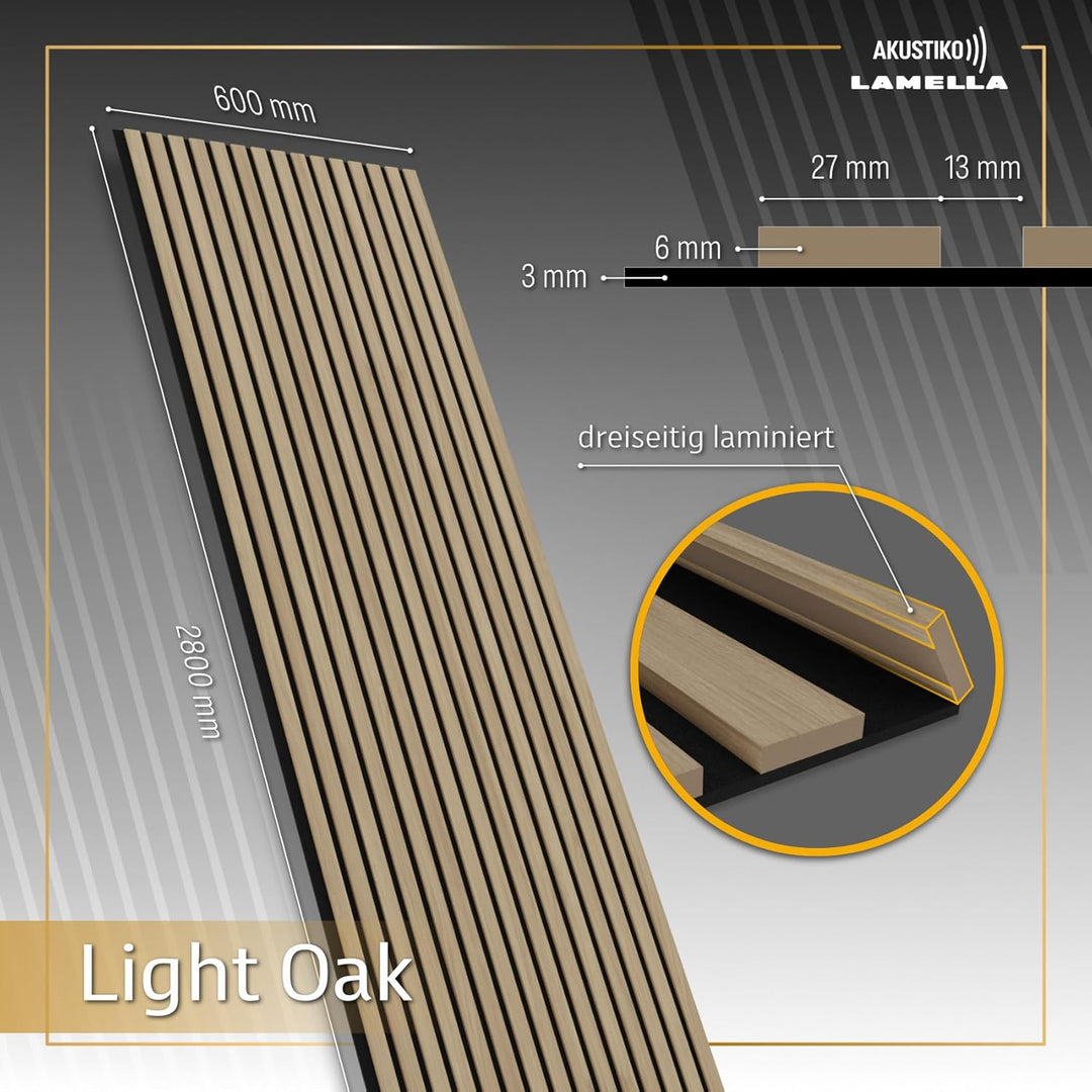 Akustiko Lamella Akustikpaneele 4 Stück 280x60cm - flexible Filz MDF Wandpaneele fugenlos - überlapp