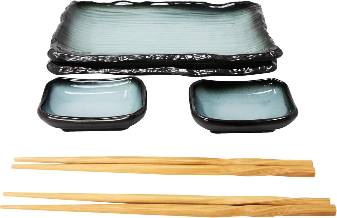 8-tlg. Sushi Geschirr Set für 2 Personen blau/schwarz - Sushi Servierset mit 2x Sushiteller, Dip-Sch
