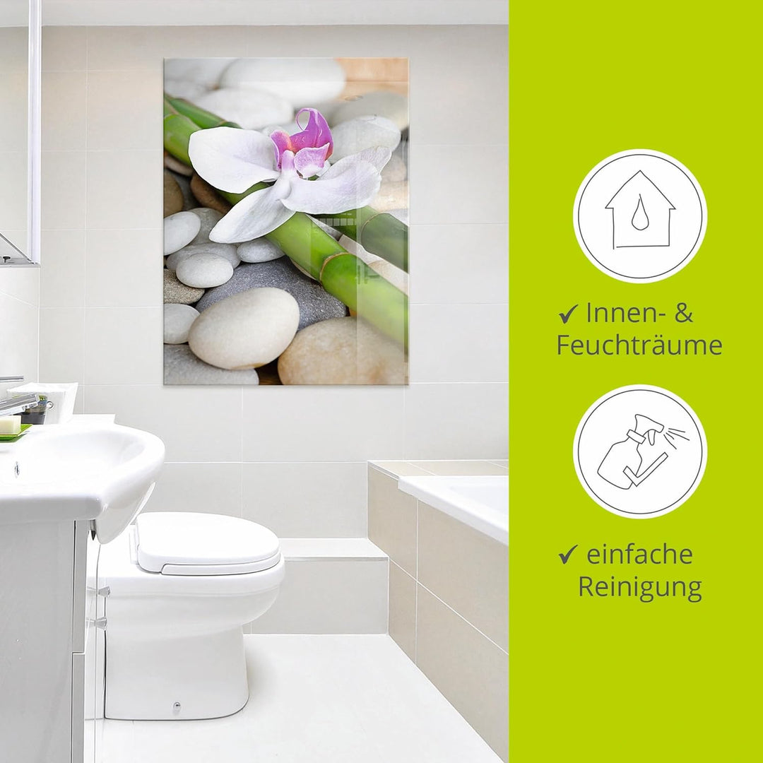 ARTland Glasbilder Wandbild Glas Bild einteilig 60 x 80 cm Wellness Zen Stille Steine Pflanze Bambus