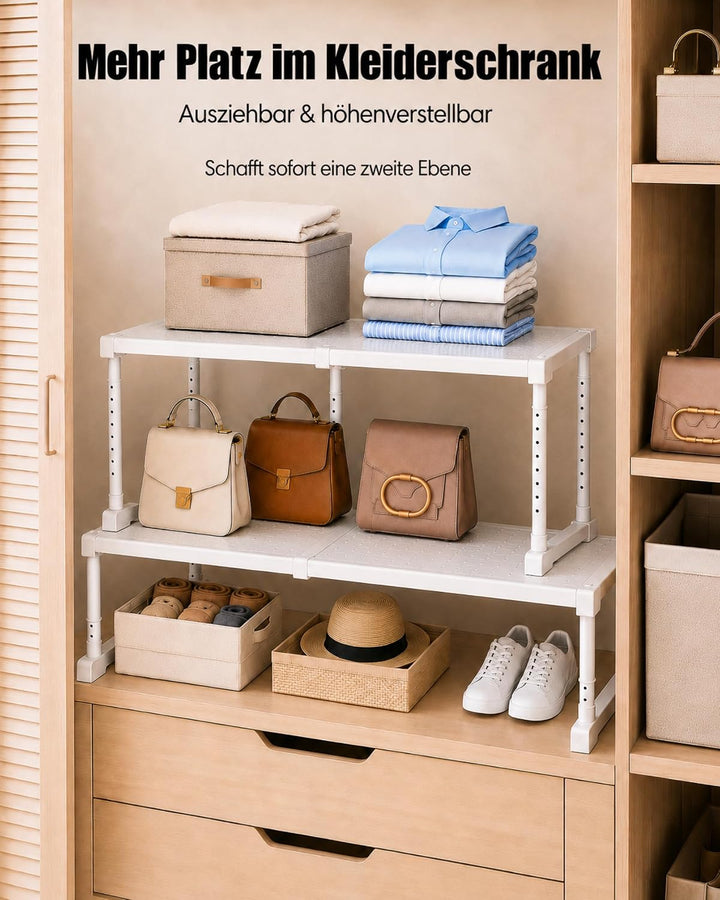 Erweiterbares Schrankregal, Stapelbar Schrank Aufbewahrungsregal, Höhenverstellbar Küchenthekenregal