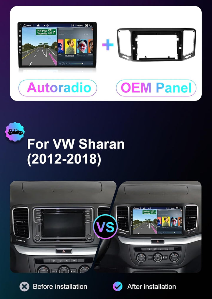 [6GB+128GB] Android 14 Autoradio für VW Volkswagen Sharan 2012-2018-[Integriertes CarPlay/Android Au