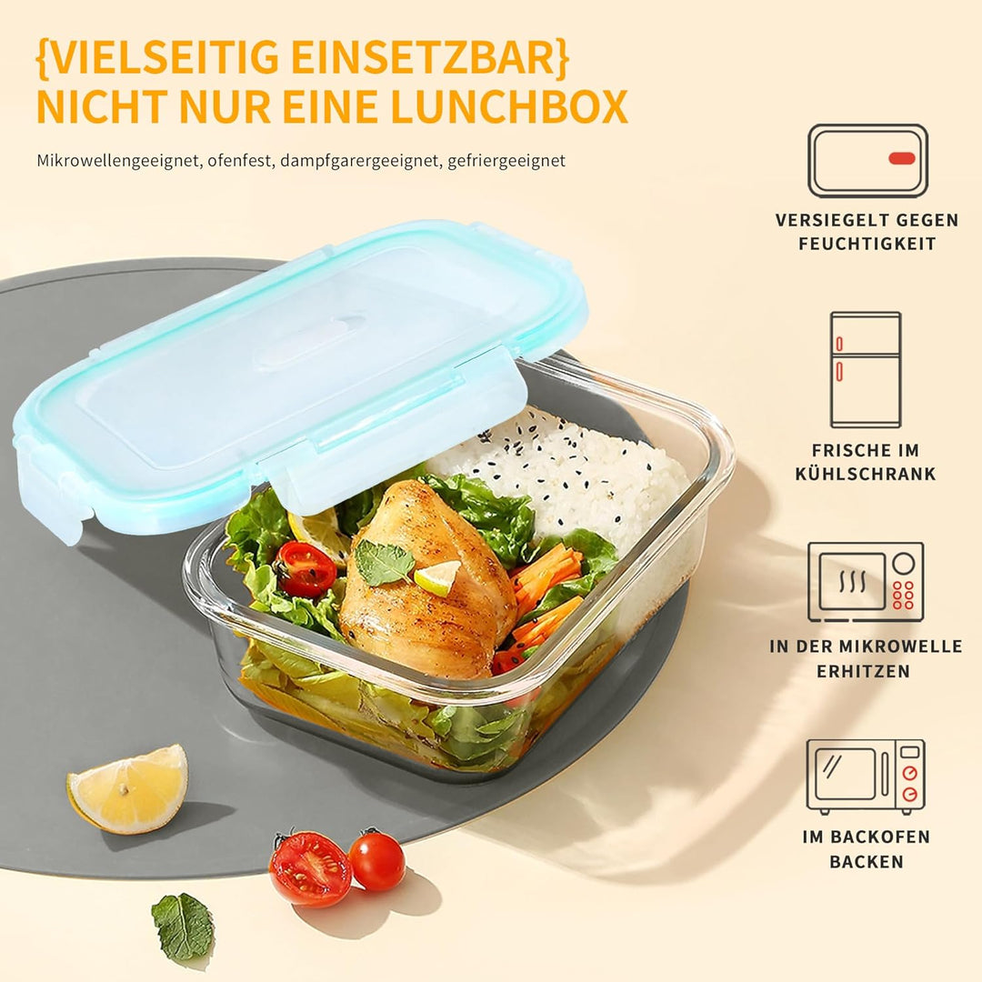 LNWSN Frischhaltedosen Glas mit Deckel 6er, 1520ml Hochtransparente Borosilikatglas Meal Prep Boxen