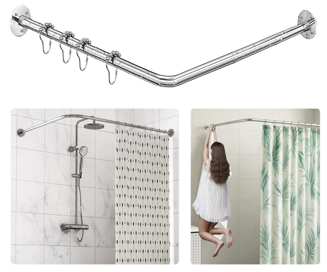 Sikaiqi Dehnbare 304 Edelstahl L-Form Badezimmer Badewanne Ecke Duschvorhangstange (70-100 cm x 70-1