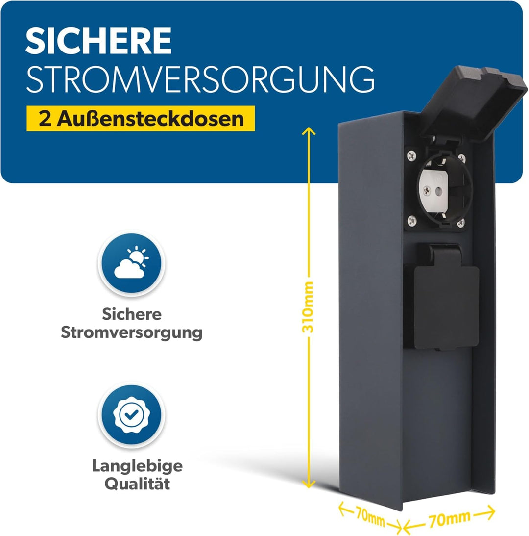 Unitec Steckdosenverteiler für den Garten, Steckdosensäule, Aussensteckdose, Edelstahl IP 44, 2 Stec