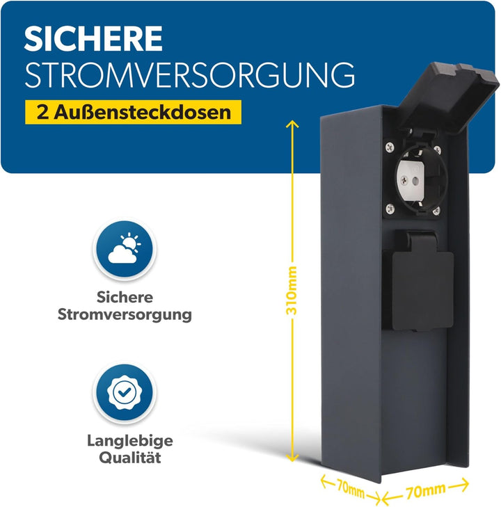 Unitec Steckdosenverteiler für den Garten, Steckdosensäule, Aussensteckdose, Edelstahl IP 44, 2 Stec