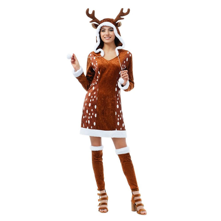 Chaks Damen Kostüm REH Sophie Kleid braun Verkleidung Waldbewohner Fasching Karneval (XS), XS