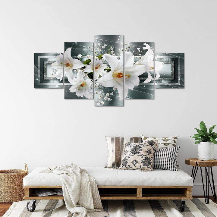 Runa Art - Bilder Blumen Lilien 200 x 100 cm 5 Teilig XXL Wanddekoration Design Grau Grün 204751a 20