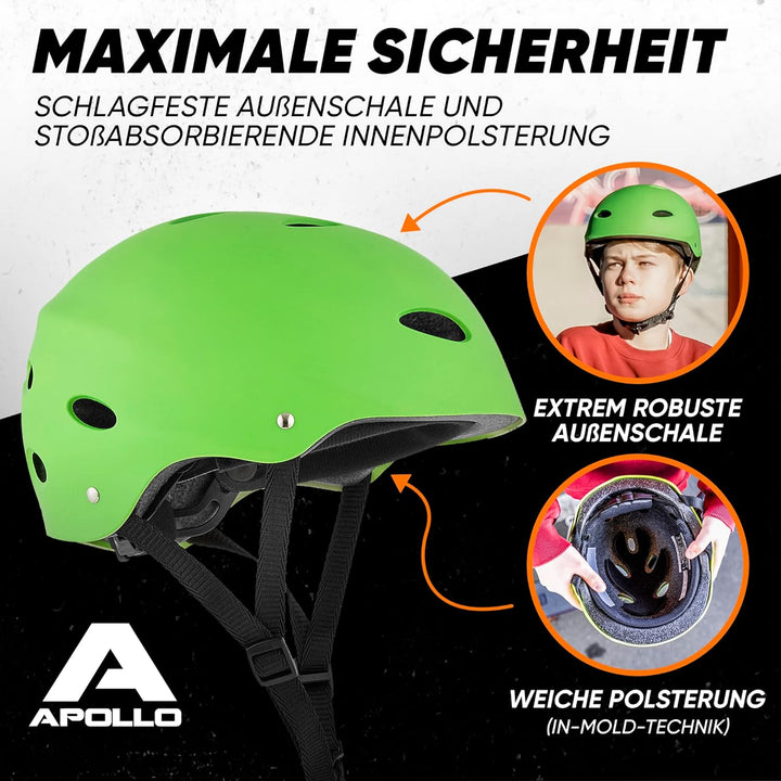Apollo Skaterhelm Herren, Damen und Kinder | Kinderfahrradhelm | Verstellbar | Skateboard, Scooter,