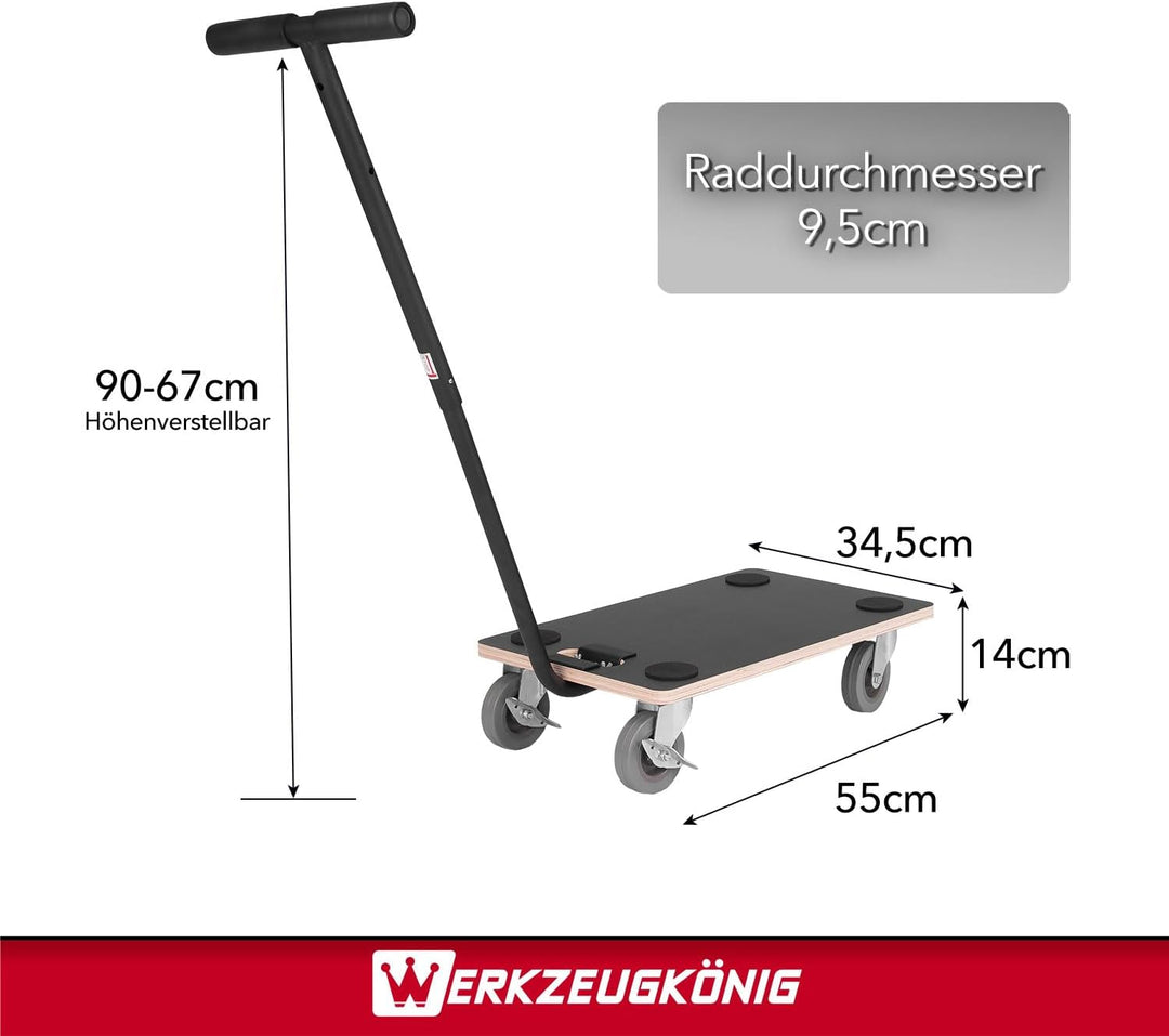 Transportroller 400 kg - Rollbrett 55 x 34,5 cm - Multiplexplatte Siebdruckbeschichtung - Vollgummir